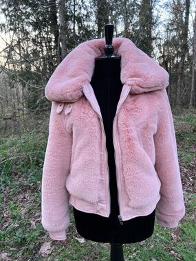 Blank NYC pink faux fur aviator bomber jacket XS